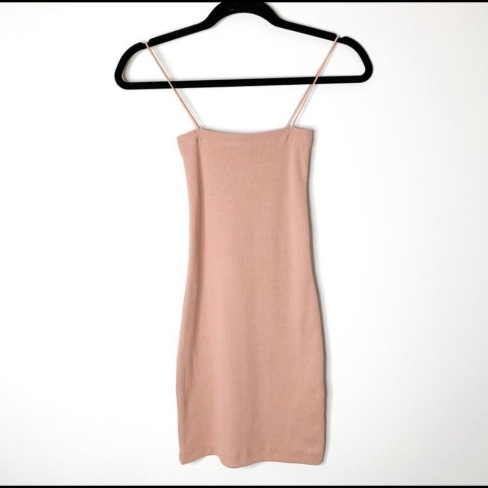 Zara TRF Short Ribbed Mini Dress Beige Pink Size S NWT